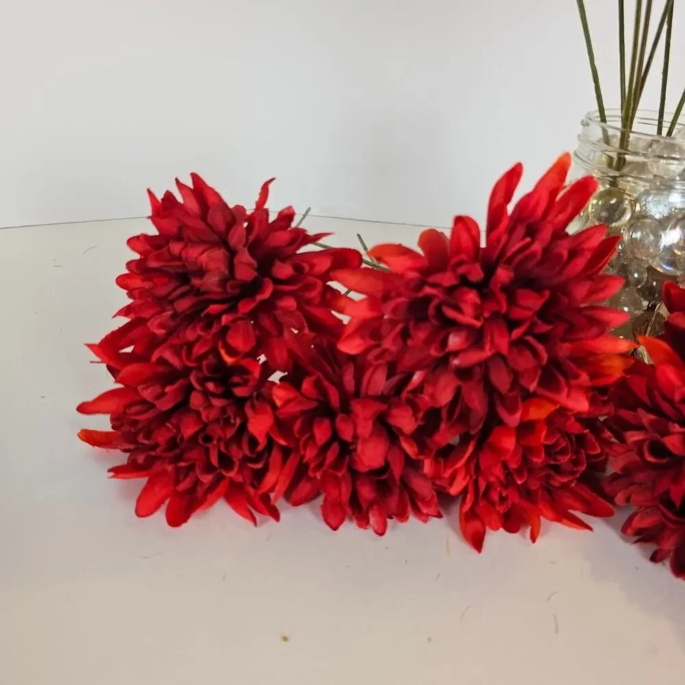 Red Artificial Chrysanthemum Mum Flowers 16 Stems Silk Floral Wedding Fall Home